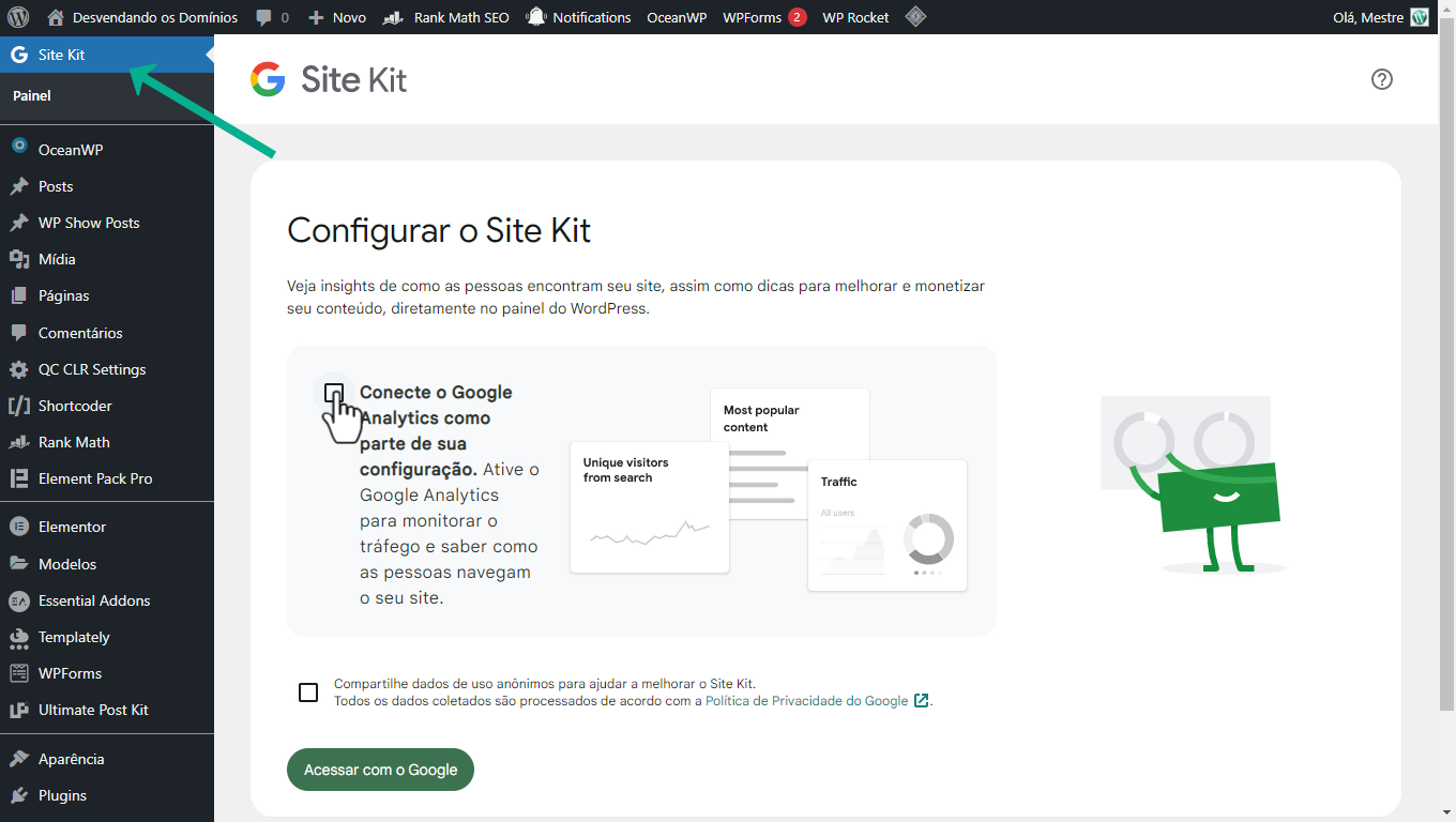 Google Analytics em 2023 - Configurando Google Site Kit - Conectando os Serviços