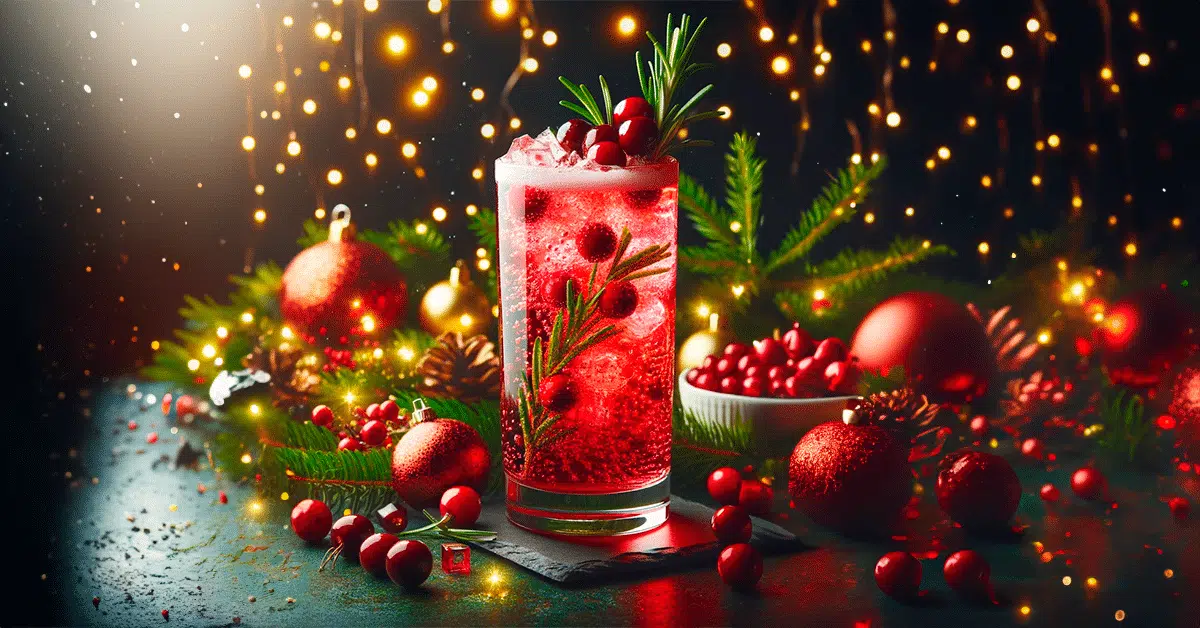 cranberry fizz o brilho vermelho do natal em um copo