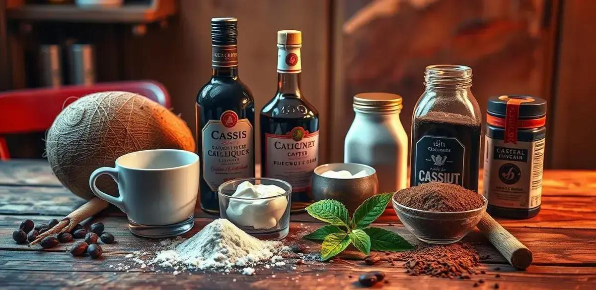 Ingredientes do Café com Licor de Cassis e Creme de Coco