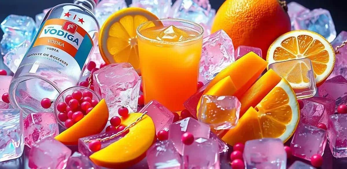 Ingredientes para Vodka com suco de manga e pimenta rosa