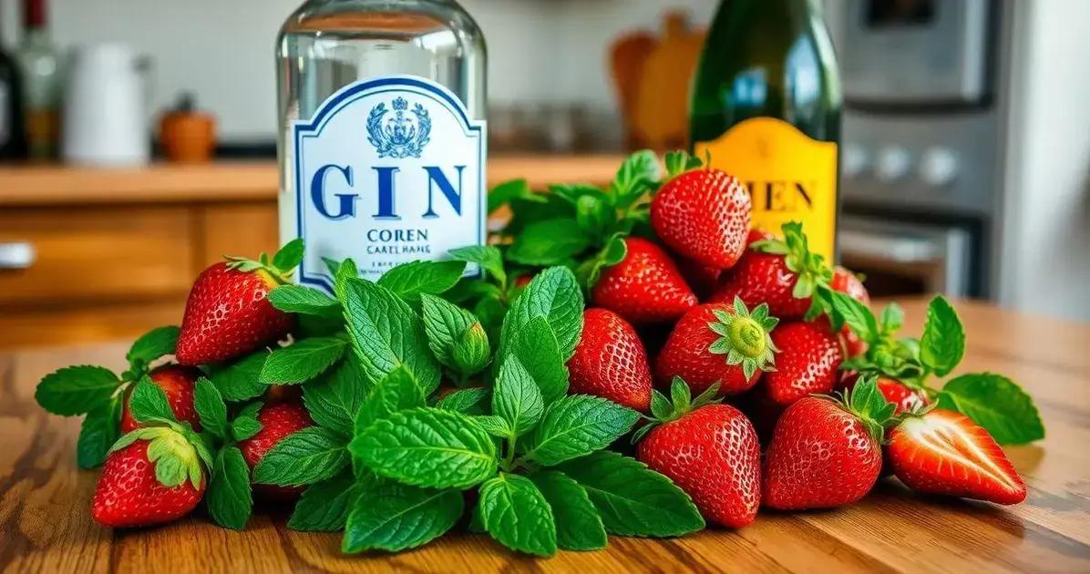 Ingredientes para Gin com Espumante de Morango e Hortelã